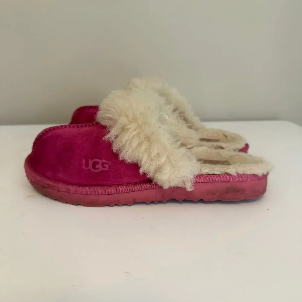 UGG Cozy II Suede Slippers Kids 2 Pink Shearling Fur Lining Winter Warm 1019065K